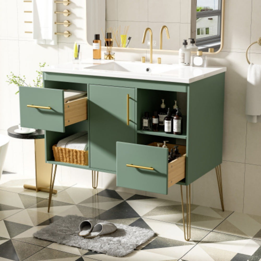 36in Bathroom Vanity with Top Sink, Bathroom Storage Cabinet With 2 ...