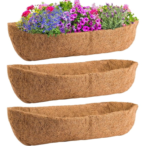 36in Coco Liners for Window Planter Box - 3 Pack 100% Natural Coconut Coir Fiber Liner Replacement for Deck Flower Box, Garden Railing Fence Trough, Wall Planter Basket, Vegetables Pot