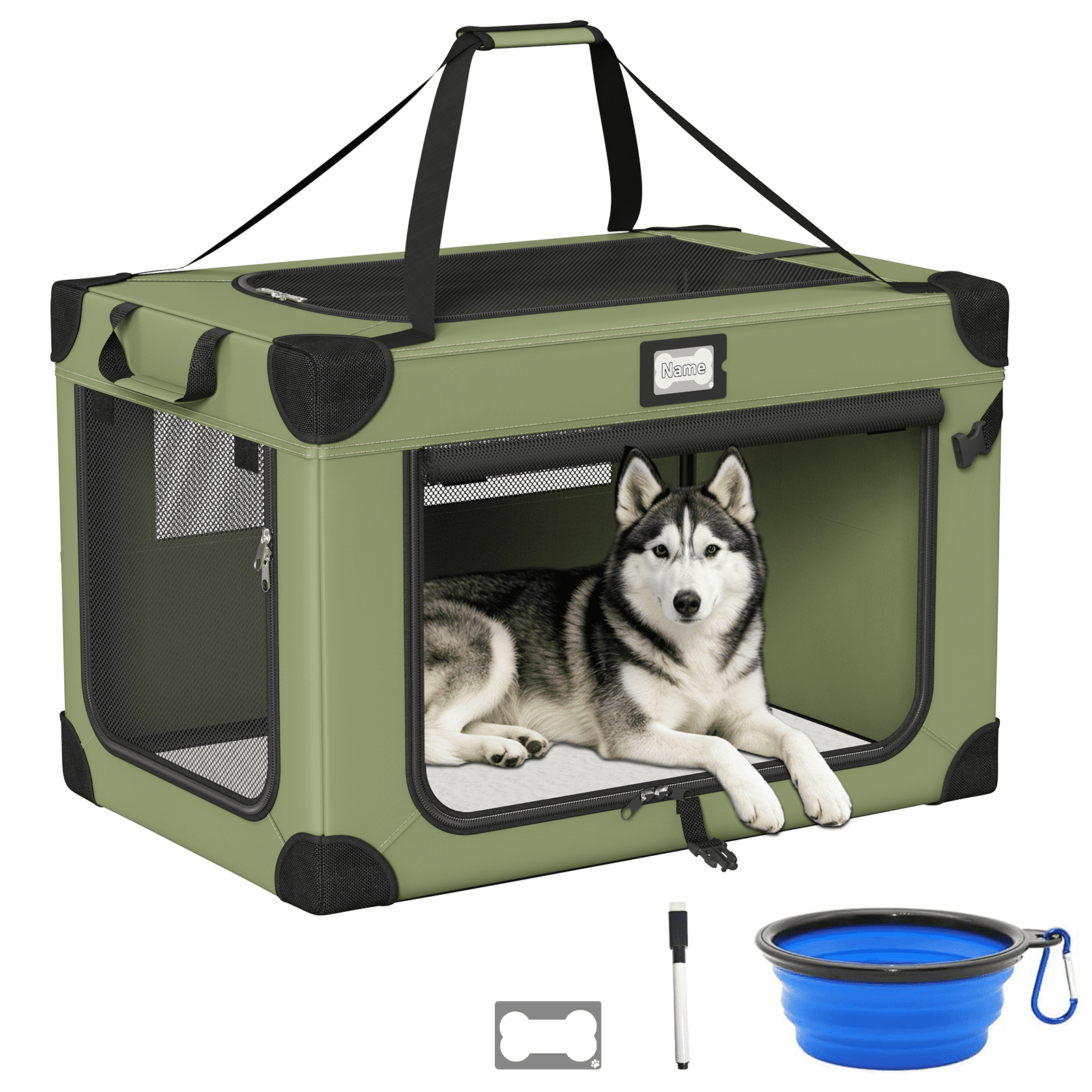 Yacona, 36in Collapsible Dog Crate, Foldable Pet Kennel Carrier ...