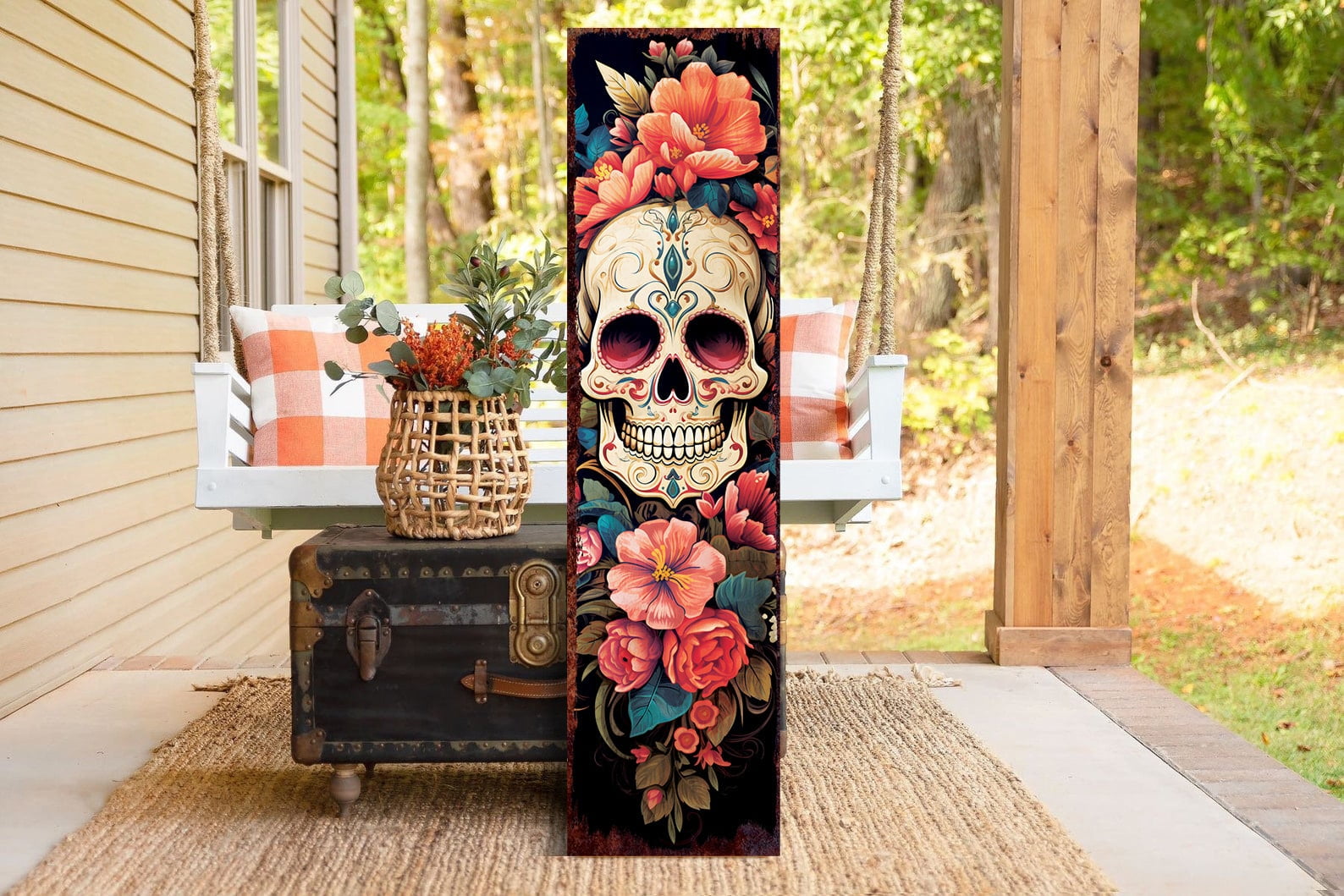 36in Dia De Los Muertos Sugar Skull Porch Sign Front Porch Day of the