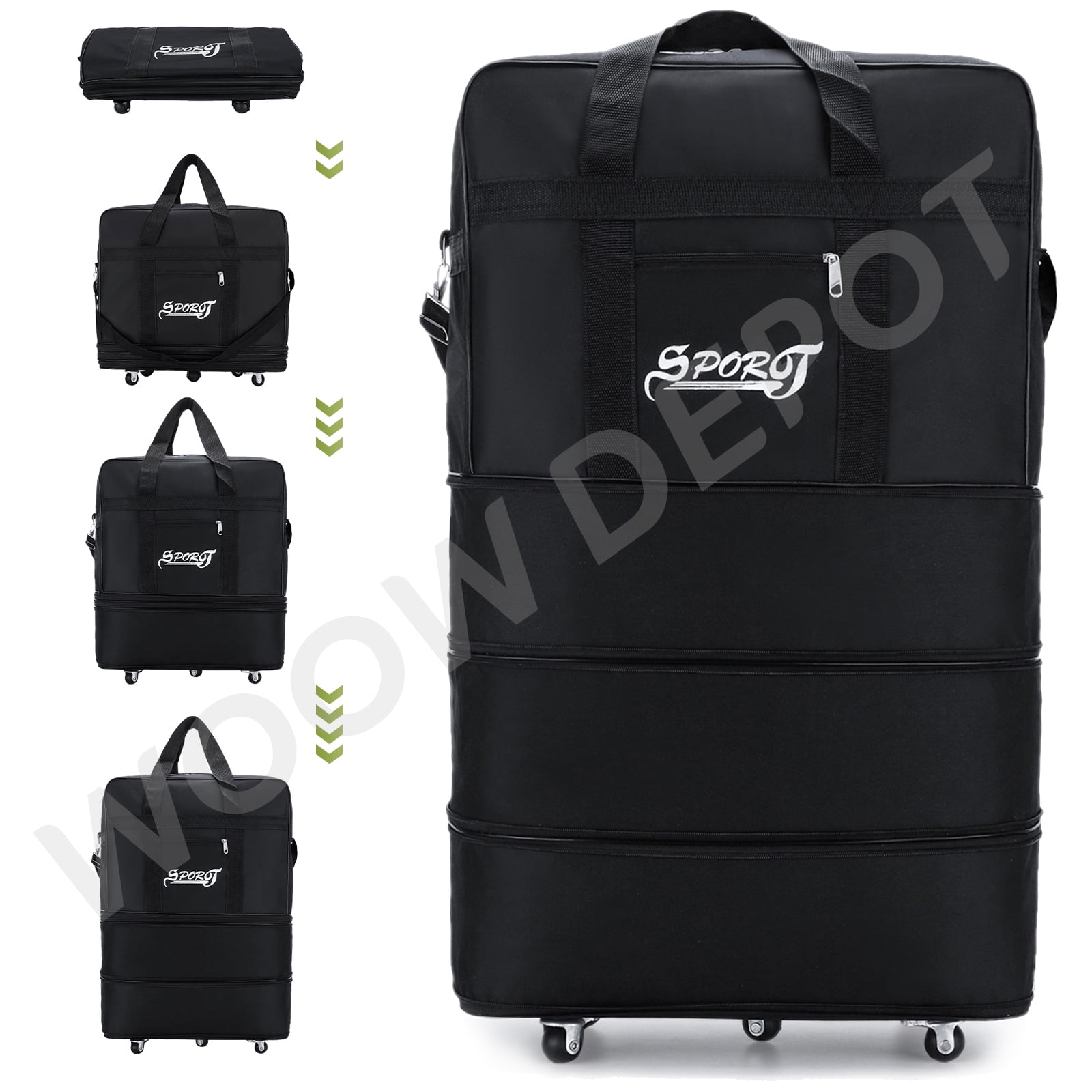 WOOW DEPOT 36in Expandable Suitcase Bag 4 Layer Collapsible Rolling Luggage Wheeled Duffle Bag Large for Home Storage Cargo Travel Business Moving