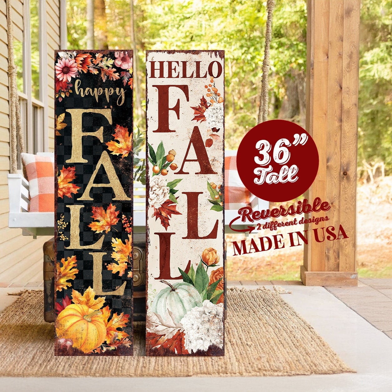 Reversible Fall Winter Porch Sign - Rustic Farmhouse Welcome - Walmart.com