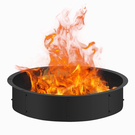 36in Fire Pit Ring Outdoor, Round Wood Burning Fire Pit Accessories, DIY Metal Steel Liner Insert for Bonfire Outside Camping Above or In Ground (40 Inch Outer 36 Inch Inner)