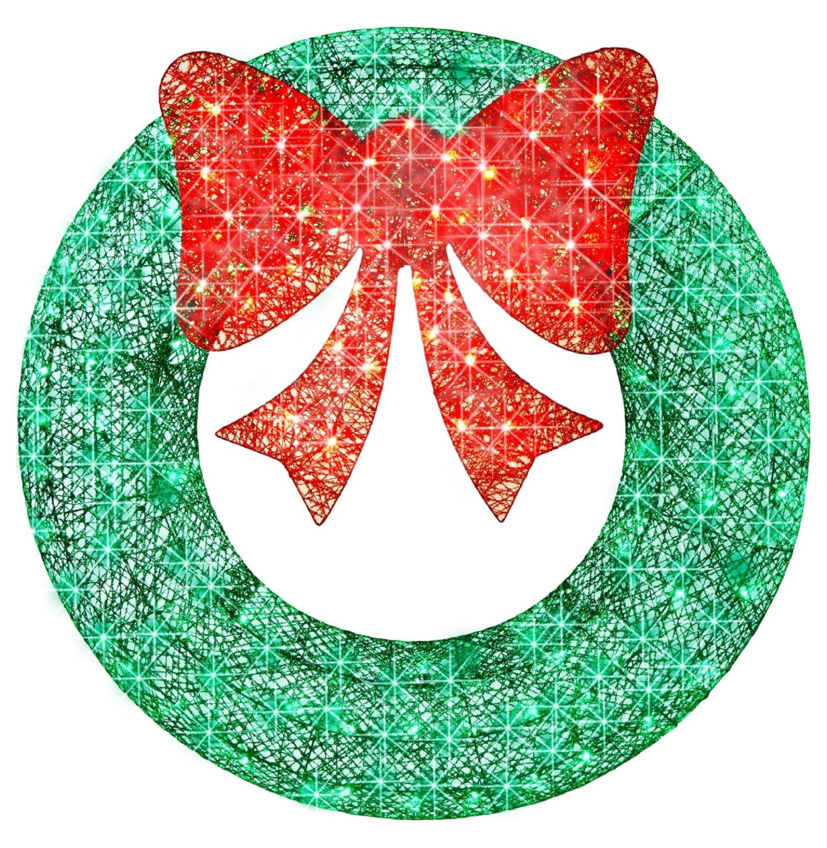 36in Green and Red Pre-Lit Outdoor Christmas Wreath with LED Lights and Bow