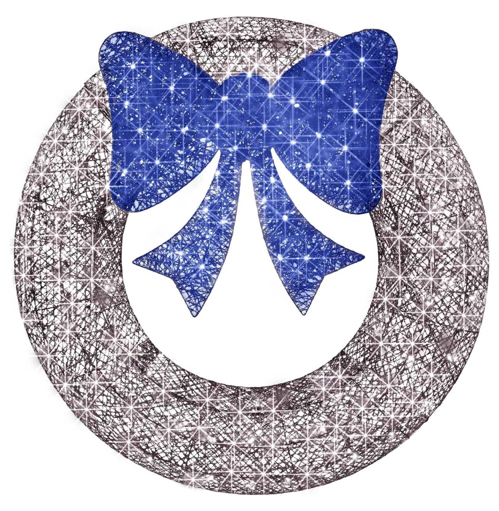 36in Silver Blue LED Outdoor Christmas Wreath with Bow