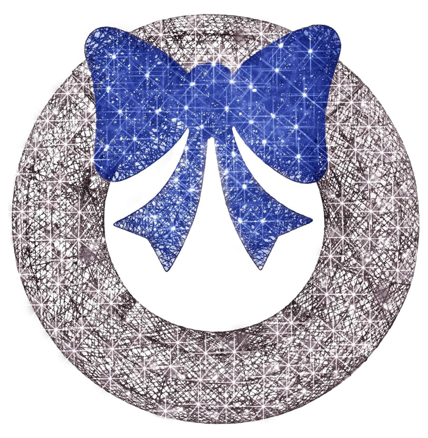 36in Silver Blue LED Outdoor Christmas Wreath with Bow