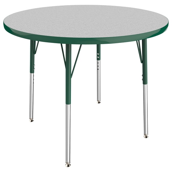 36in Round Everyday T-Mold Adjustable Activity Table Grey/Green - Standard Swivel with Four 14in Stack Chairs Green - Swivel Glide