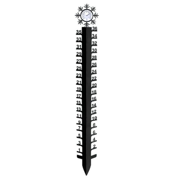 36in Snow Gauge with Temperature Meter Winter Snowflake Metal Ruler Snowfalls Gauge Snow Measuring Stick for Yard