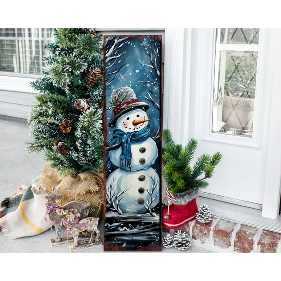 36in Snowman Christmas Porch Sign - Front Porch Welcome Sign, Farmhouse Wall Decor, Vintage Christmas Decor for Outdoor