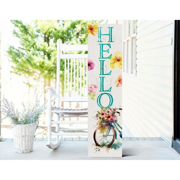 TX USA 36in Spring Hello Porch Sign for Front Door - Wooden Porch Sign, Front Porch Decor, Home Decor Sign