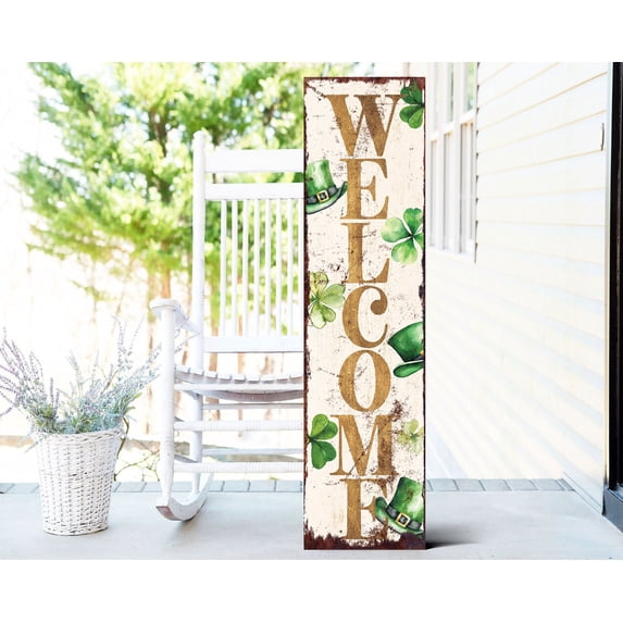 36in St. Patrick's Day Welcome Sign for Front Porch, Vintage St.Patrick's Decor for Front Door
