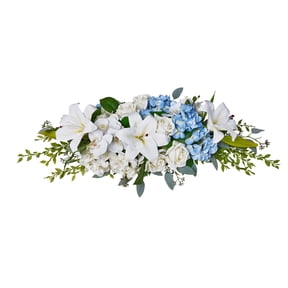DR.Planzen 36in Wedding Arch Flowers Artificial Wedding Arch Decor - Blue and White Floral Arch Swag Arrangement for Ceremony Backdrop Aisle Reception, Reusable Faux Wedding Backdrop Decorations