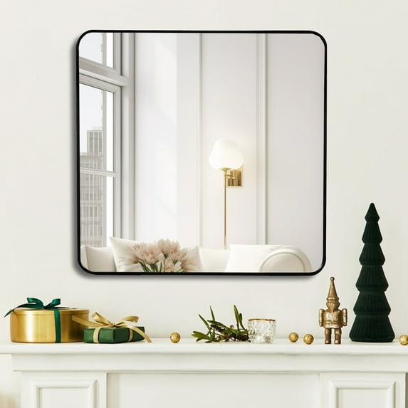 36in x 36in Inch Black Metal Framed Square Bathrrom Mirror for Wall.