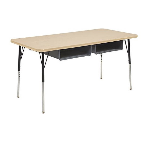 36in x 60in Rectangle T-Mold Adjustable Activity Table with Book Box Standard Swivel - Maple/Maple