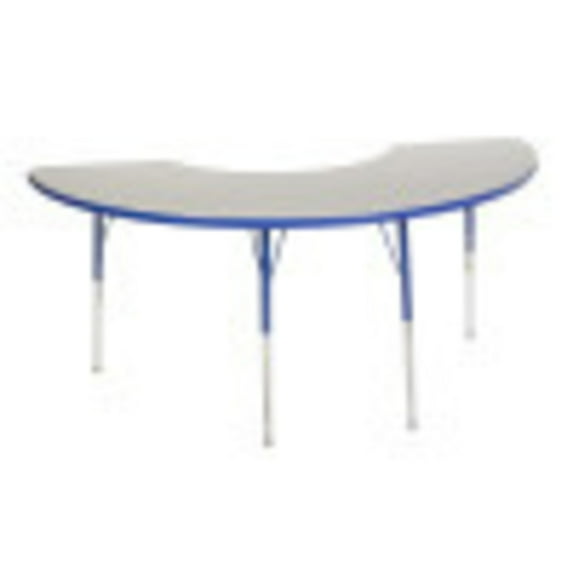 36in x 72in Half Moon Everyday T-Mold Adjustable Activity Table Grey/Blue - Toddler Swivel with Six 14in Stack Chairs Blue - Swivel Glide