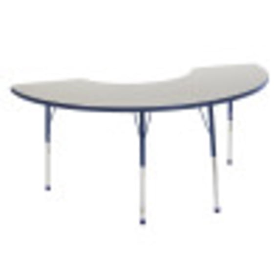 36in x 72in Half Moon Everyday T-Mold Adjustable Activity Table Grey/Navy - Standard Ball with Six 14in Stack Chairs Navy - Ball Glide