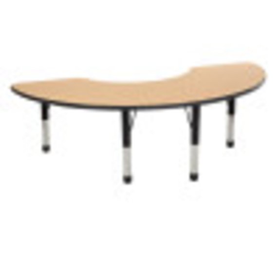 36in x 72in Half Moon Everyday T-Mold Adjustable Activity Table Maple/Black - Chunky with Six 10in Stack Chairs Navy - Ball Glide