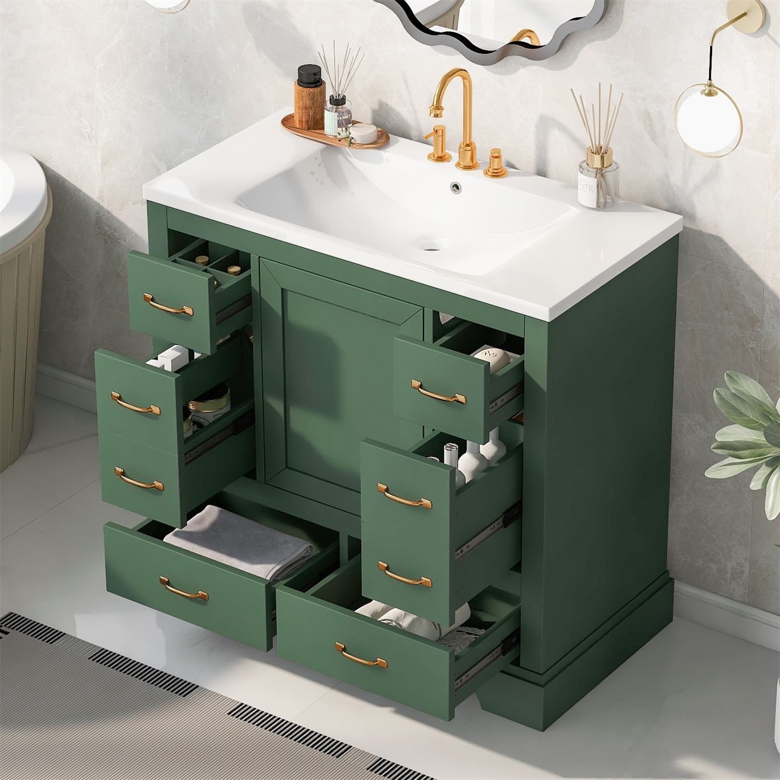 36inch Bathroom Vanity with Sink Combo, Bathroom Combo Cabinet with Six Drawers, Multi ...