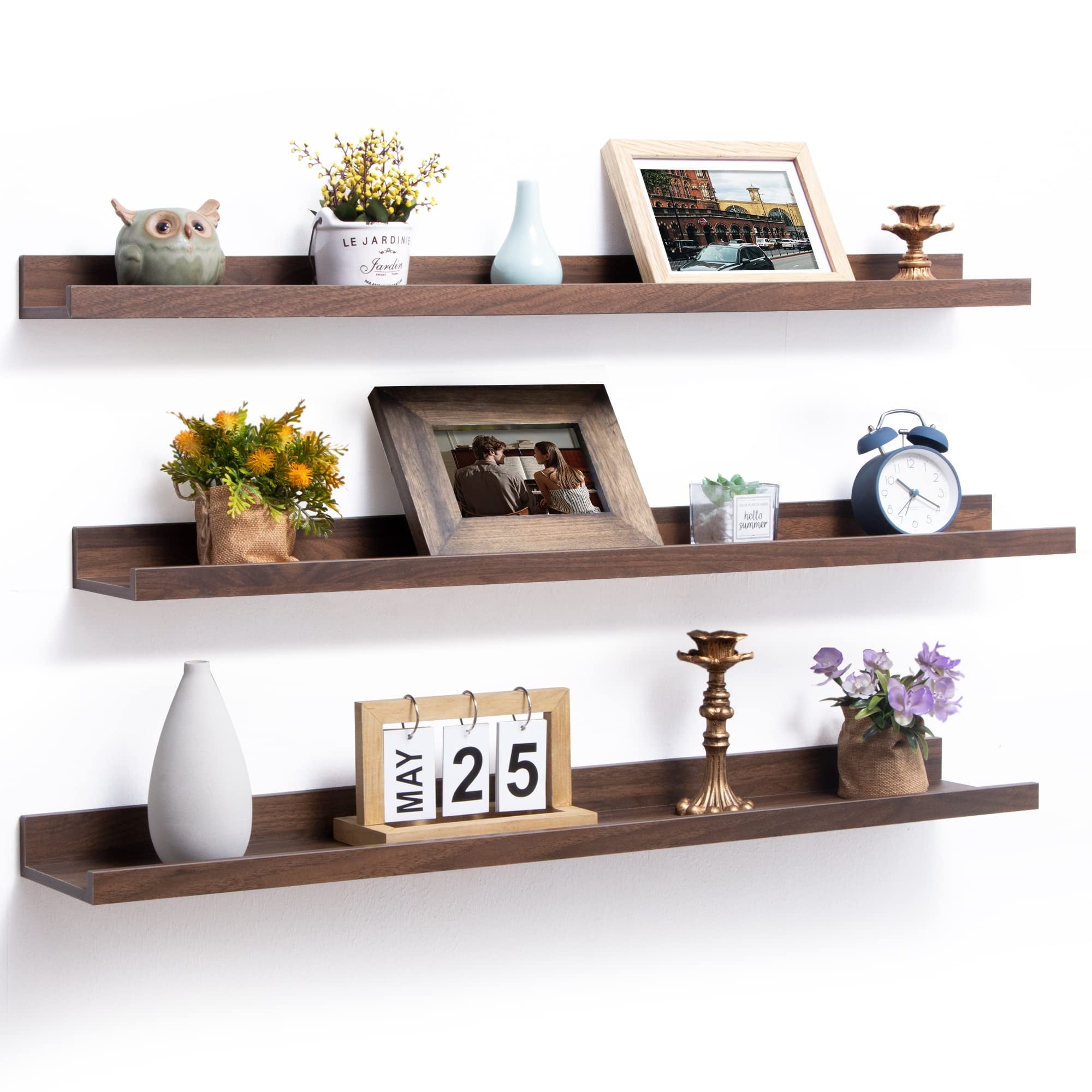 Wall Shelves - Bookshelves - Floating Shelves 2024 - Walnut/3 Shelves