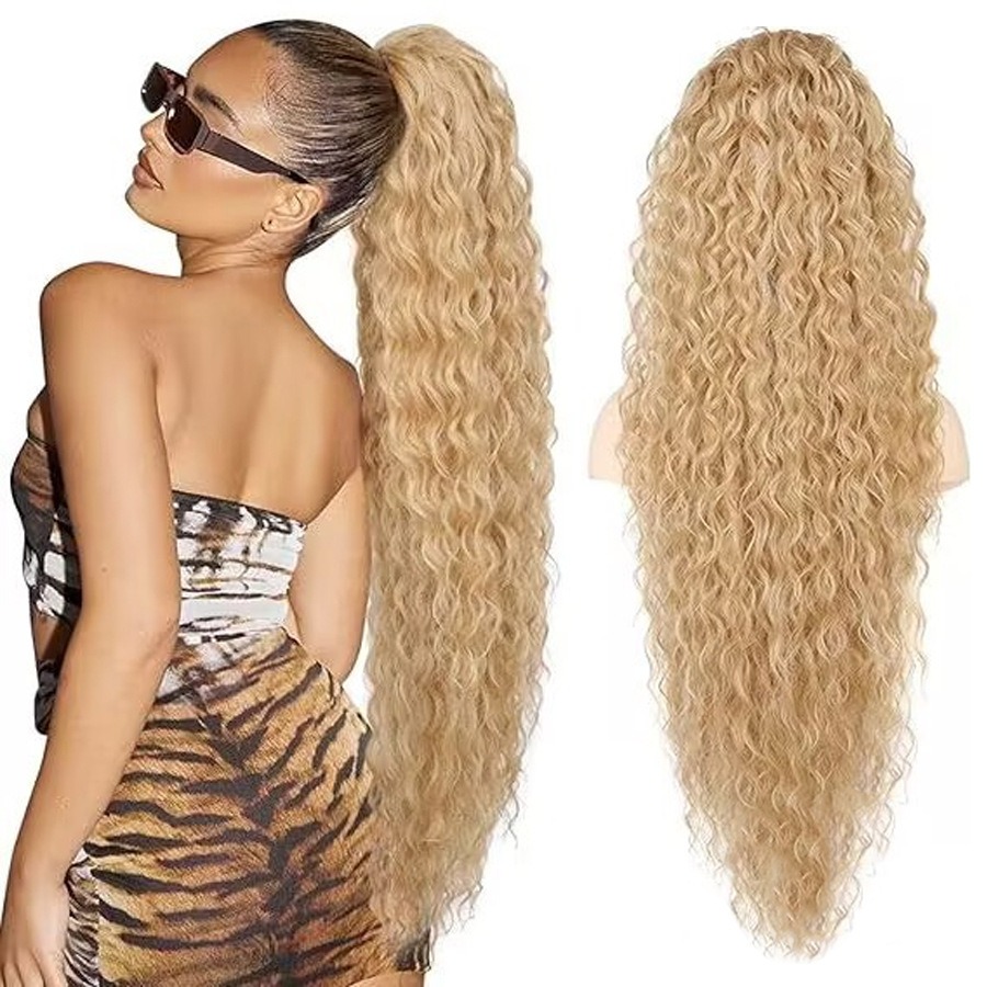 36inch Synthetic Corn Wavy Long Ponytail Hair Extension  wig Kinky Curly Thick Clip In Drawstring Ponytail On Hair accessory
