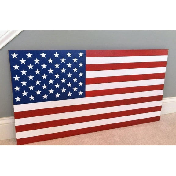 36inch x 19inch Large Hand-Crafted 100% Made in U.S.A. Wood American Flag / Patriotic Wall Art Americana, Original Colors, Red, white, blue