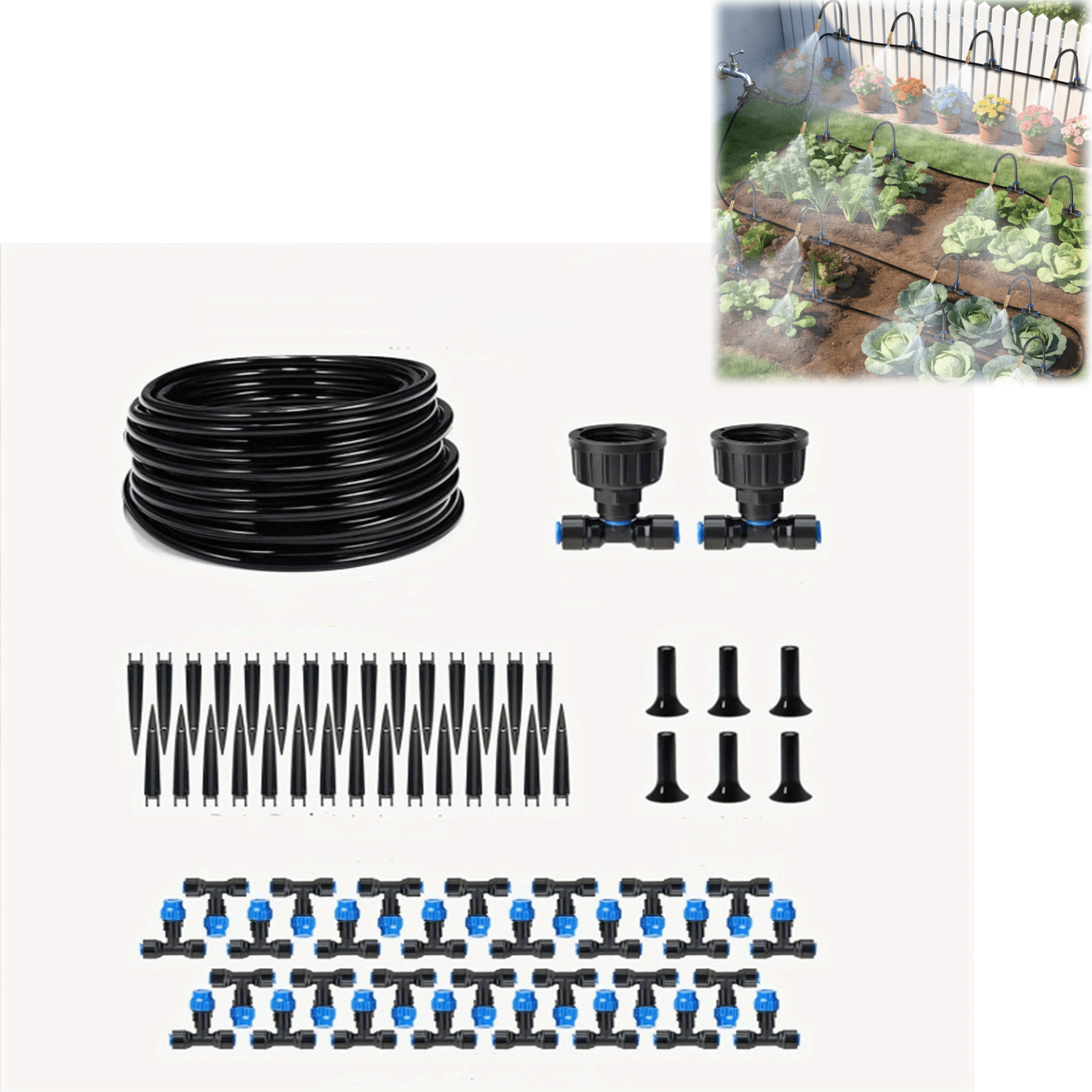 36m Drip Irrigation Kit with 360° Bendable Tubing, Automatic Watering System for Greenhouse Yard Lawn, PE Material, Includes Connectors Nozzles(wwx)