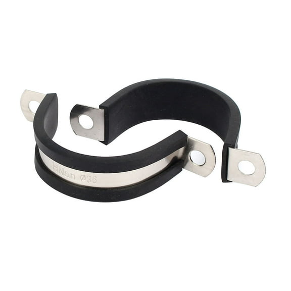 36mm Dia EPDM Rubber Lined U Shaped Pipe Tube Wire Clamps Clips 2pcs