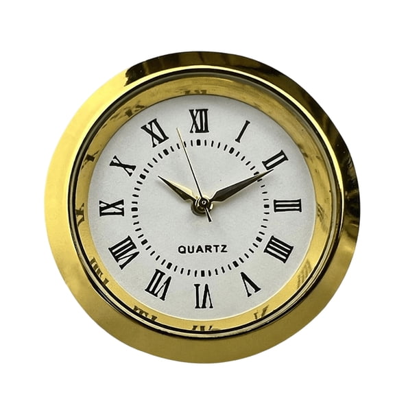 36mm Quartz Clock Insert for Small Decorative Repairs, Round Embedded White Face with Rubber Gasket Mount, Metallic Bezel