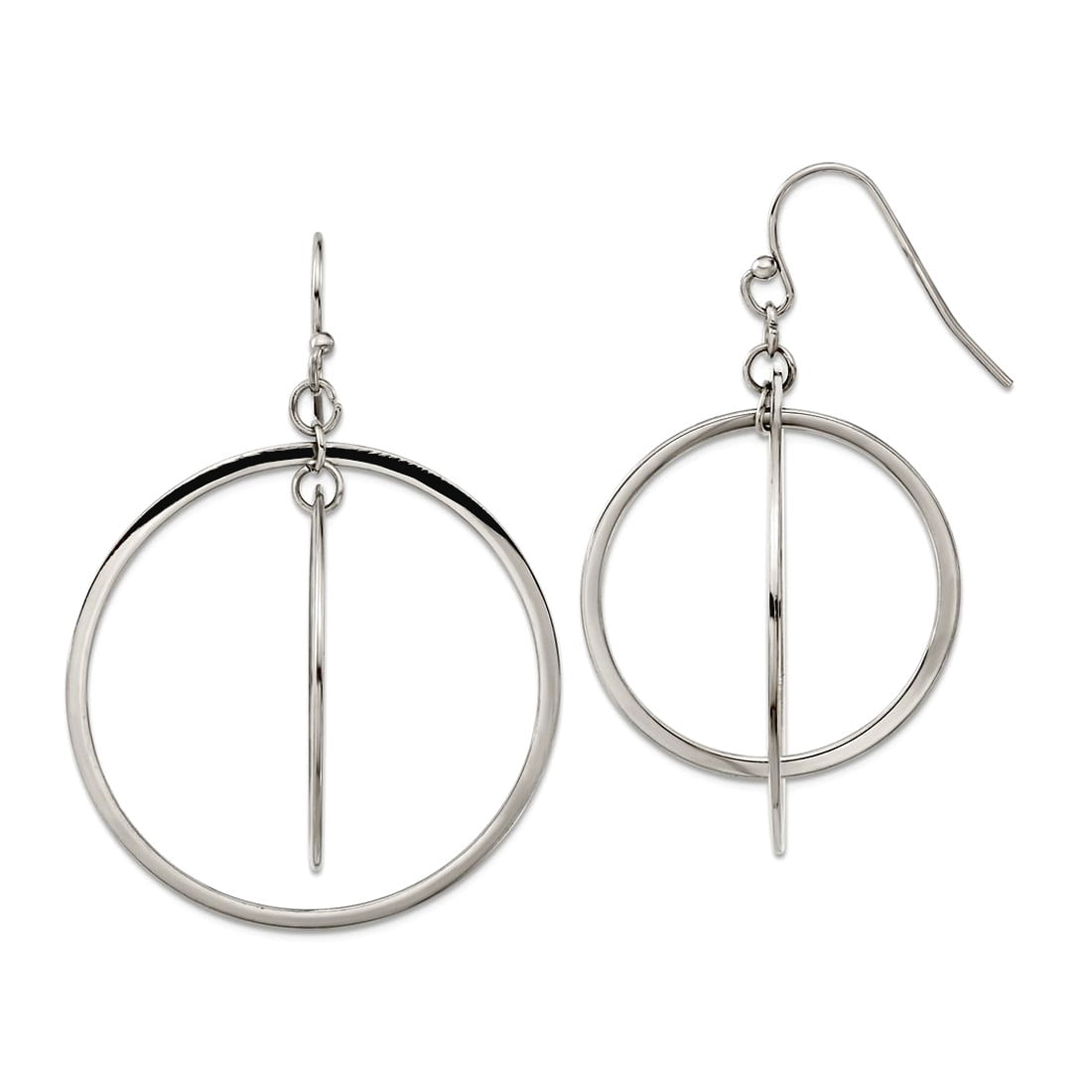 Stainless Steel Polished Double Circle Dangle Shepherd Hook Earrings 36x36mm Wide Dangle Earring for Women