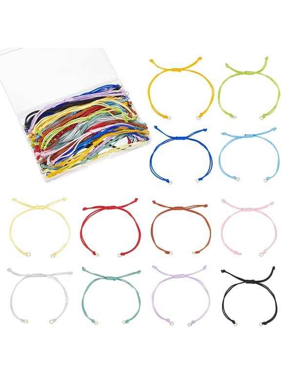 36pc 12 Color Nylon Twist Cord Adjustable Link Chain Bracelet Making Set 5.11 inch(13cm) Slider Bracelets for Jewelry Making diy