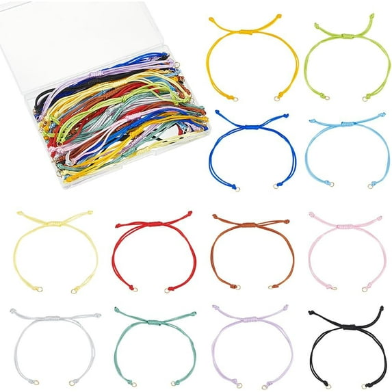 36pc 12 Color Nylon Twist Cord Adjustable Link Chain Bracelet Making Set 5.11 inch(13cm) Slider Bracelets for Jewelry Making