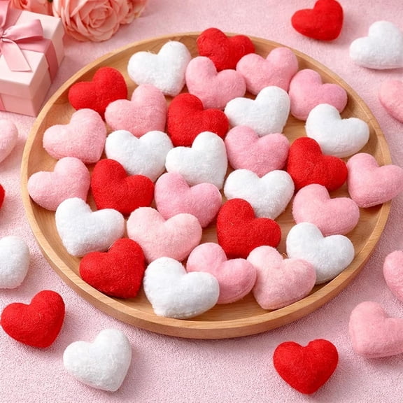 Yardley London Vase Fillers Pink 2.4in Valentine's Day Heart Felt Decorative Balls 36 Count