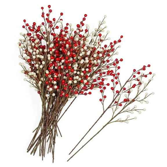 36pc Weather Resistant Red and Cream Berry Stems - for Valentines Decor - Factory Direct Craft