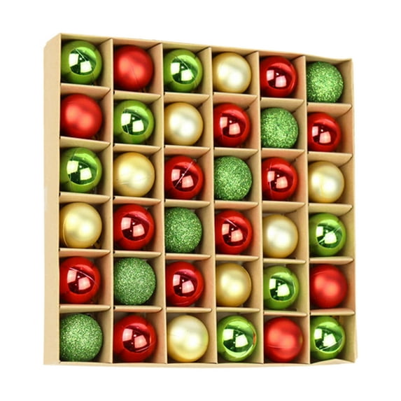 36pcs 1.18in Boxed Christmas Balls - Painted Special Shaped Matte Plastic Ornaments, Hanging Pendants for Christmas Tree, Festive Holiday Decor, Colorful Tree Decorations, E