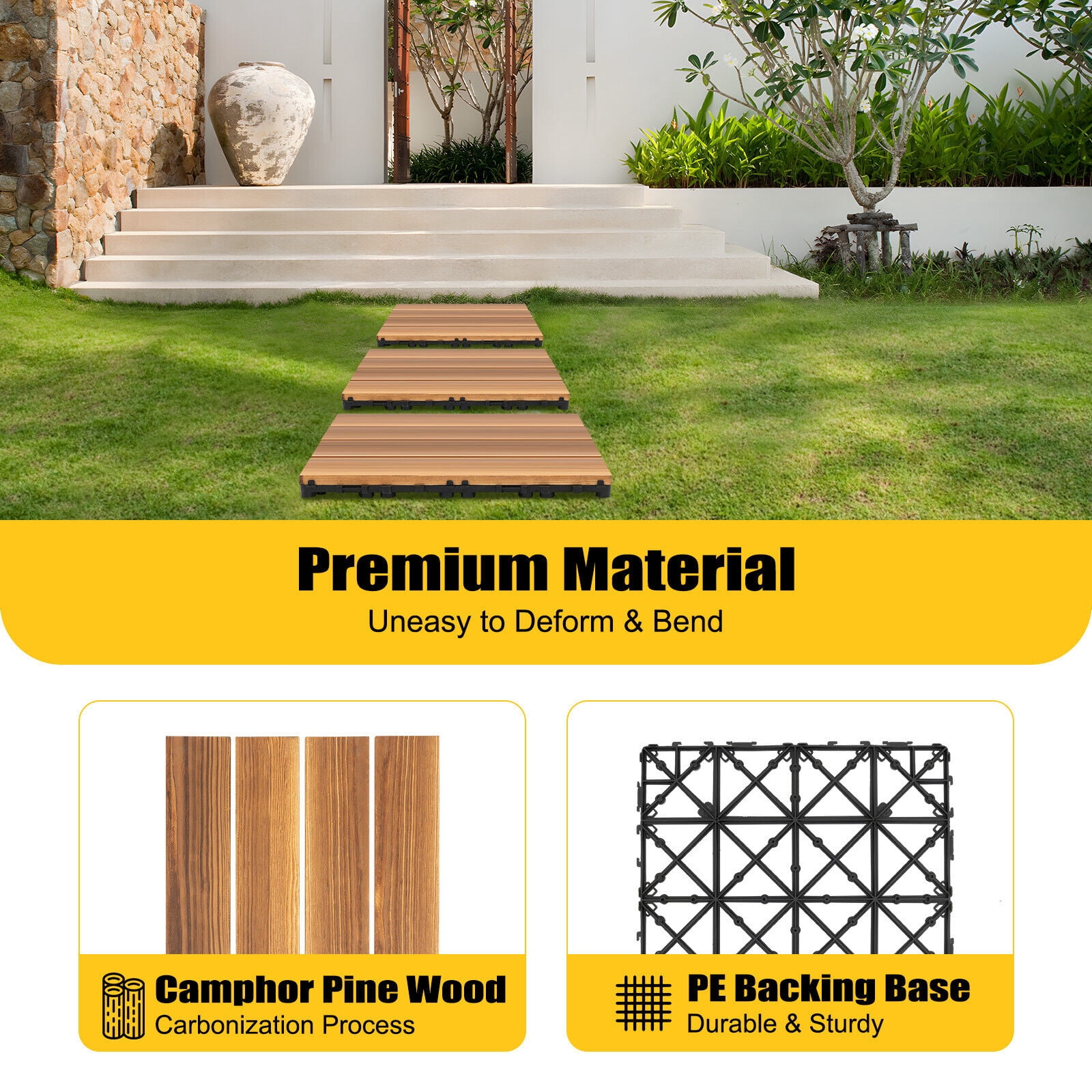 36pcs 12''x12'' Deck Patio Tile Interlocking Wood Flooring Pavers Tiles Outdoor