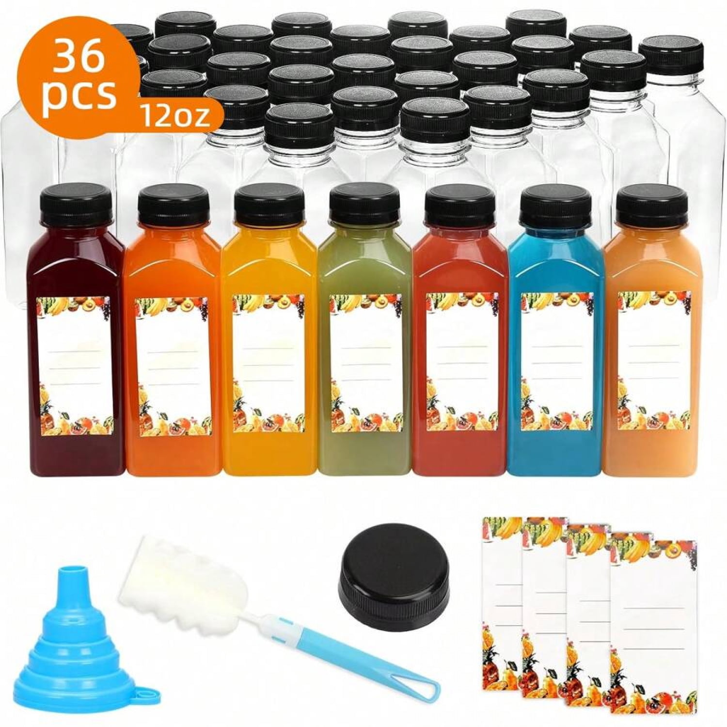 Container For Juice 36pcs 12oz Plastic Juice Bottles With Caps, Reusable Juicing Bottles ...
