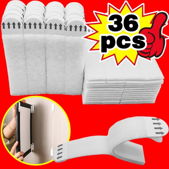 36pcs 16*70mm Heavy-Duty Damage-Free Picture Hanging Strips Suitable for Large Frames, No Drilling/Nails Required, Adhesive Wall Hooks with Plastic Load-Bearing Syst