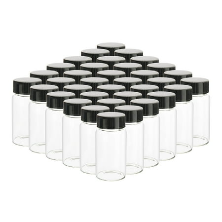 36pcs 20ml Clear Small Glass Vials with Black Screwcap Liquid Sampling Sample Glass Compact specimen bottles