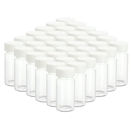 36pcs 20ml Clear Small Glass Vials with White Screwcap Liquid Sampling Sample Glass Bottles,Small Liquid Sample Vial, Leak-Proof Vial