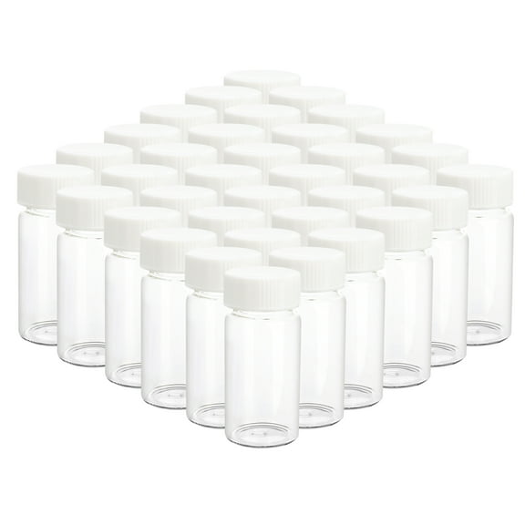 36pcs 20ml Clear Small Glass Vials with White Screwcap Liquid Sampling Sample Glass Bottles,Small Liquid Sample Vial, Leak-Proof Vial