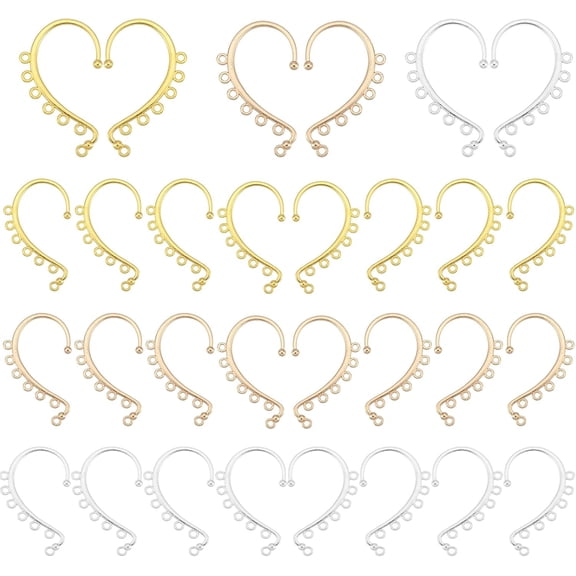 36pcs 3 Colors Dangling Ear Cuff Blanks Gold Silver Retro Ear Crawler 7 Loops Alloy Chandelier Earcuff Wrap for DIY DIY Non Piercing Women Long Chain Tassel Drop Earrings 2.2”