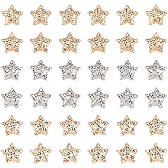 36pcs 3 Colors Star Rhinestone Sewing Buttons Alloy Crystal Shank Buttons Sew on Clothing Buttons Flatback Embellishments for Clothing Jewelry Making DIY Decoration Hole 2mm