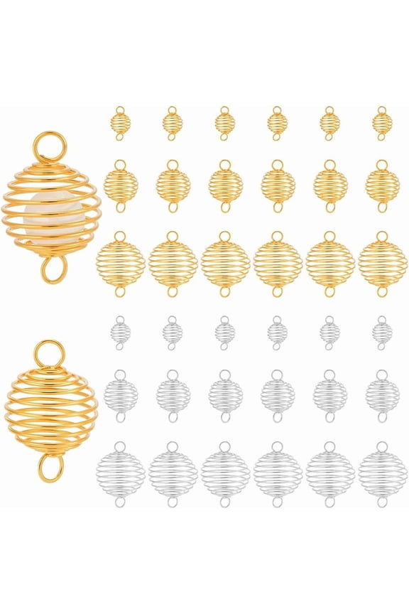 36pcs 3 Sizes Spiral Bead Cages Stainless Steel Cage Charms Lantern Ball Pendants Hollow Stone Cages Gemstone Holder for DIY Making