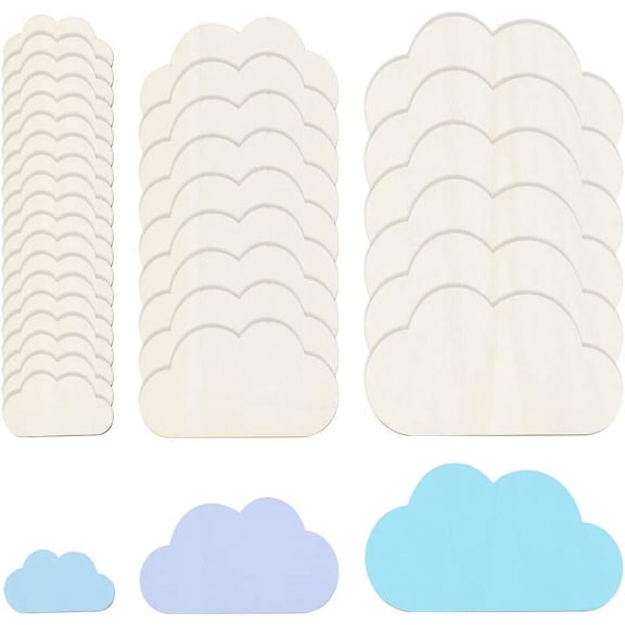 36pcs 3 Sizes Unfinished Wood Slices Wood Color Cloud Shape Wooden Pieces Unfinished Blank Slices Natural Wood Cutouts