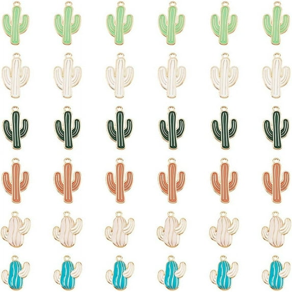 36pcs 6 Color Cactus Charms Pendant Tropical Summer Desert Plant Enamel Dangle Charms Succulent Beads Pendants DIY for Necklace Bracelet Earrings DIY Jewelry Making