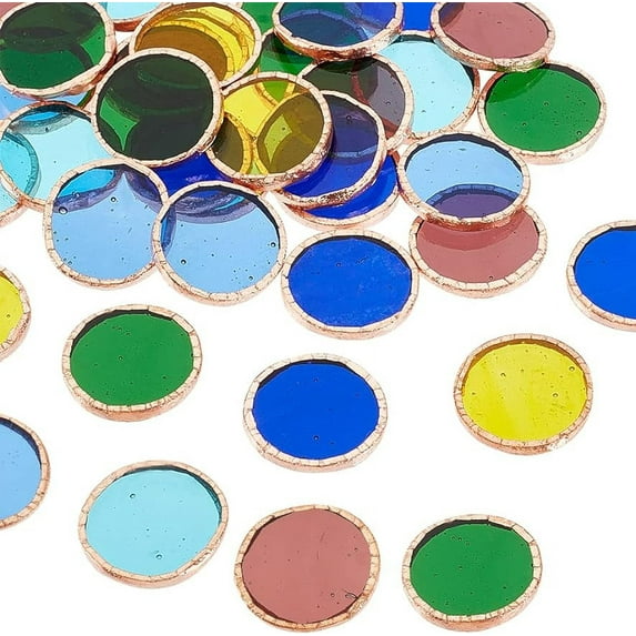 36pcs 6 Colors Round Glass Mosaic Tiles 1 Inch Crystal Mosaic Glass Pieces Window Hangings Ornament Mosaic Tiles Pieces for DIY Mosaic Art Crafts Home Decoration - Mixed Color