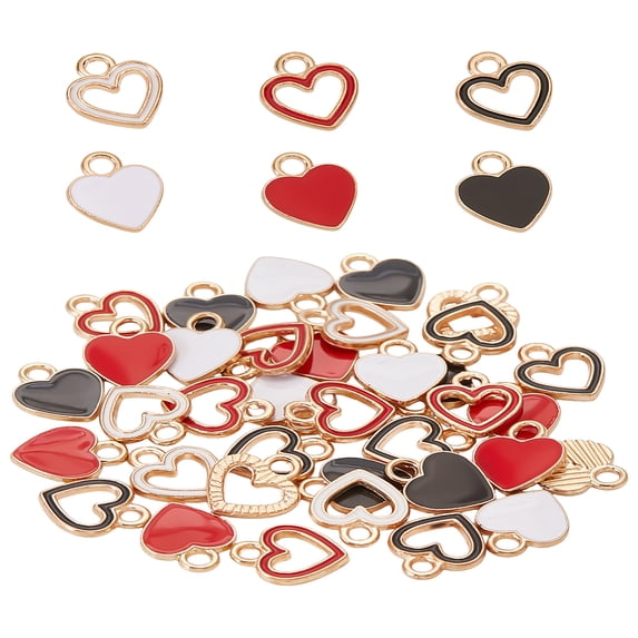 36pcs 6 styles Golden Plated Alloy Enamel Charms Heart Mixed color 12x10x1.5mm Hole: 1.8~2mm 6pcs/style Alloy+Enamel