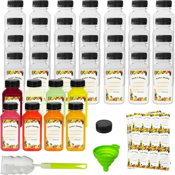 36pcs 8 oz Plastic bottles with lids,Juice bottles with caps, Reusable Clear Bulk Beverage Containers for Juice, Milk and Other Beverages