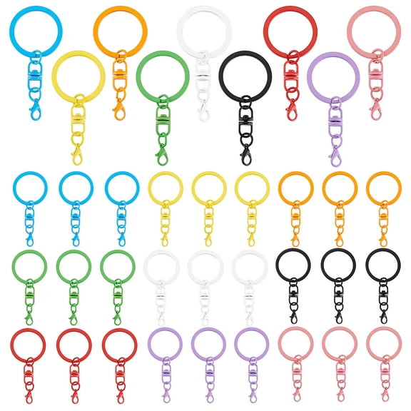36pcs 9 Colors Keychain Rings with Chain Lobster Claw Clasps 30mm Colored Key Chain Rings Metal Split Key Ring Key Holders