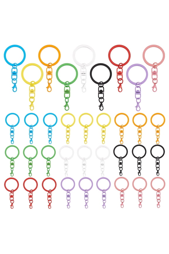 36pcs 9 Colors Keychain Rings with Chain Lobster Claw Clasps 30mm Colored Key Chain Rings Metal Split Key Ring Key Holders